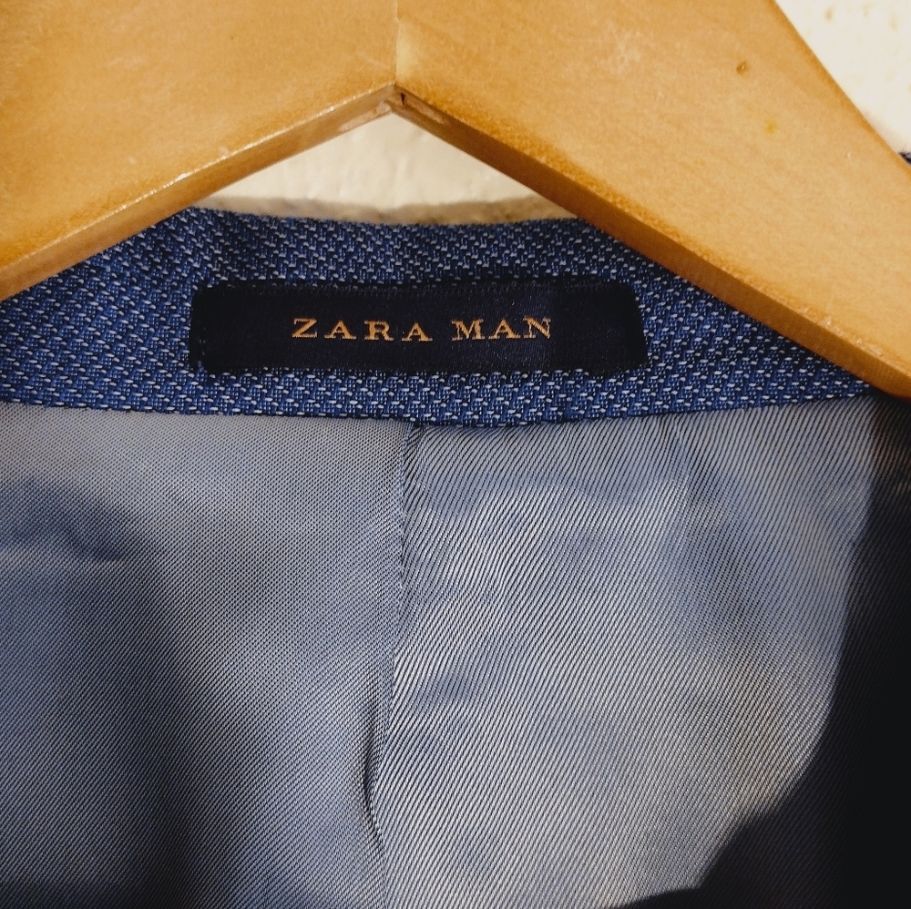 Zara Blue Men's Blazer With Elbow Patches - Picture 5 of 7